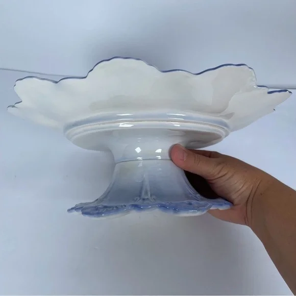 Vintage Floral Blue Pedestal Cake Stand Home Decor Fruit Display Centerpiece - Picture 6 of 12